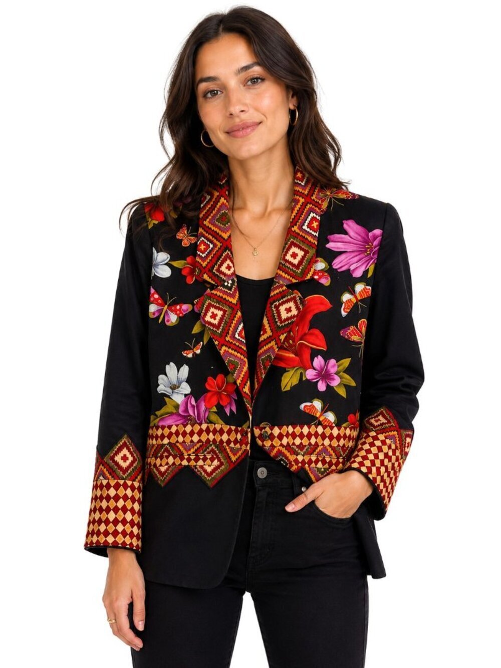 Vintage Marie Studer Designs Aztec Butterfly Floral Blazer